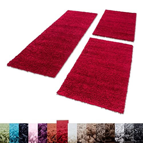 Unbekannt Shaggy Hochflor Teppich Carpet 3TLG Bettumrandung Läufer Set Schlafzimmer Flur, Farbe:Rot, Bettset:2x60x110+1x80x150 von Unbekannt