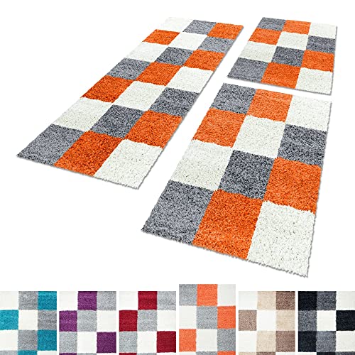 Unbekannt Shaggy Hochflor Teppich Carpet 3TLG Bettumrandung Läufer Set Schlafzimmer Flur, Farbe:Terra, Bettset:2x60x110+1x80x150 von Unbekannt