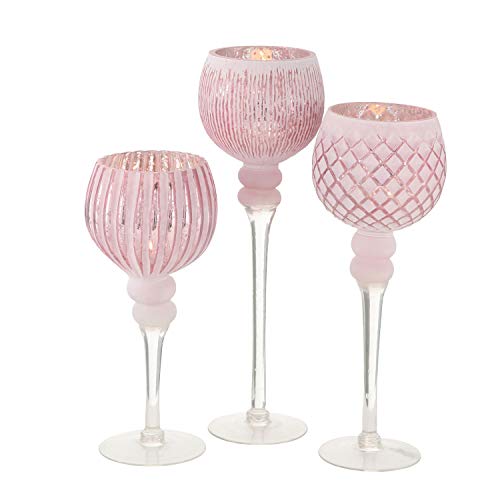 Windlicht Manou Glas 3 TLG. Höhe 30-40 cm rosa, Tischdeko, Geschenk, Beleuchtung BOLTZE von Unbekannt Fitwish