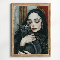 Hexe Und Sphinx Schwarze Katze, Halloween Hexenkatze Kunstdruck, Dark Academia Kunst, Hexen Wandkunst, Dekor, Gothic von UncoloredX12