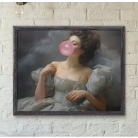 Lady Pink Bubble Gum Vintage Portrait Kunstdruck, Eclectic Decor, Veränderte Kunst, Portrait, Dark Decor Mädchenzimmer Adrette Wanddekor von UncoloredX12