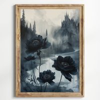 Moody Dark Ästhetik Gemälde Goth Landschaft Academia Kunstdruck Gothic Home Halloween Druck Nebelige von UncoloredX12