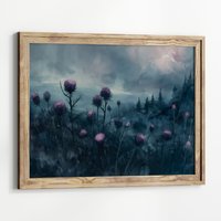 Moody Dark Wildflower Distel Druck Vintage Wildblumen Gemälde Gedämpfte Wand Kunstdruck Floral Cottagecore Landschaft Bauernhaus von UncoloredX12