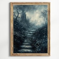 stimmungsvolle Dunkle Ästhetik Gemälde Goth Landschaft Dark Academia Kunstdruck Gothic Home Dekor Friedhof Halloween-Druck von UncoloredX12