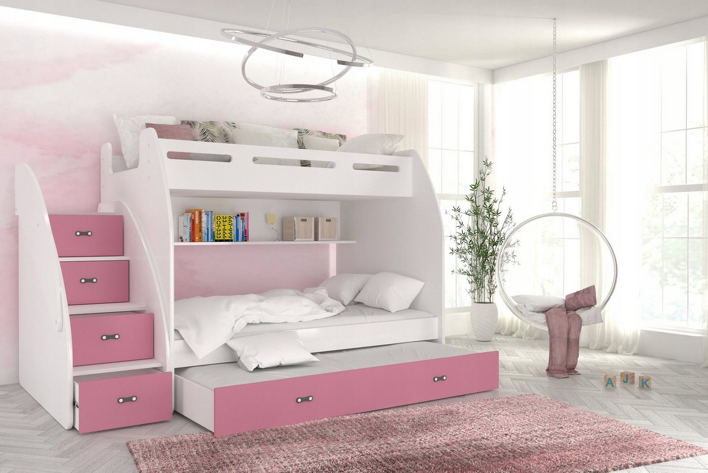 Unique Home Kinderbett Kinderbett, Hochbett ZU 3 mit Matratze für 3 Kinder, Farbe wählbar von Unique Home