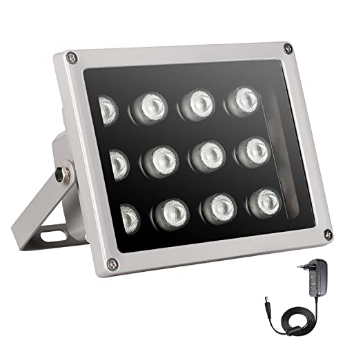 Univivi IR Strahler, 12 LEDs Weitwinkel-IR Scheinwerfer für Nachtsicht, 850nm Wasserdichtes LED-Infrarot Licht mit 12V DC-Netzteil für IP-Kamera, CCTV-Überwachungskamera für Innen-und Außenbereich von Univivi