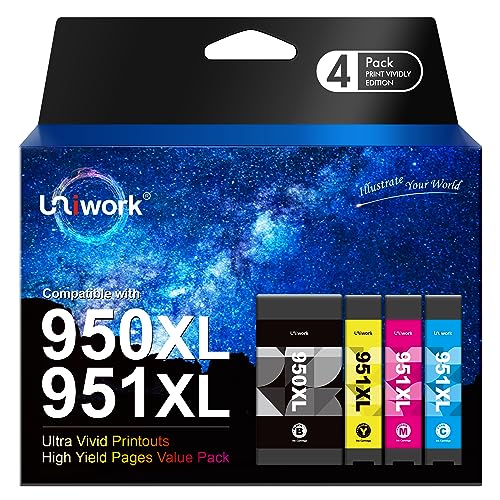 950XL 951XL Druckerpatronen Multipack Tintenpatronen Kompatible für HP 950 951 Officejet Pro 8600 8610 8100 8615 8616 8620 8625 8630 8640 8660 251dw 276dw (1 Schwarz, 1 Cyan, 1 Magenta, 1 Gelb) von Uniwork