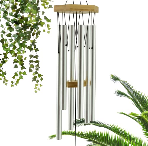 UpBlend Outdoors Premium-Windspiel für den Außenbereich – Windspiele für den Außenbereich, Garten, Terrasse, Windspiele im Freien, tiefer Ton, Geburtstagsgeschenkideen, für Frauen, 73.7 cm, Silber von UpBlend Outdoors