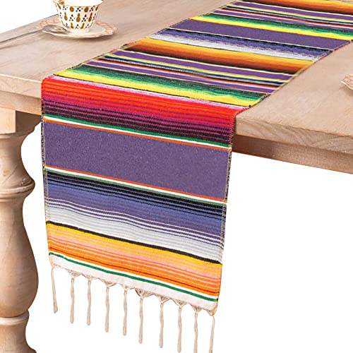 Mexikanischer Tischläufer,Bunt Mexikanische Decke 35×275cm Abwaschbar Küchentischdecke Rechteckiger Dekorativer Tischläufer für Karneval,Partys,Hochzeiten,Picknick im Freien Verwendet Werden,Lila von Uposao