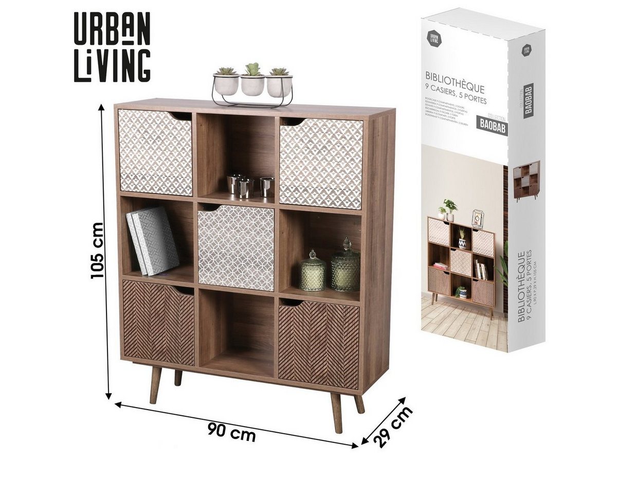 Urban Living Kommode Schrank Kommodenschrank BAOBAB Standkommode Highboard (BAOBAB, L90 x B29 x H105 cm), mit 9 Regalfächern, davon 5 mit Türen von Urban Living