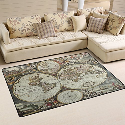 Use7 Antike Weltkarte Artwork Area Teppich Teppiche rutschfeste Bodenmatte Fußmatte Wohnzimmer Schlafzimmer 50 x 80 cm von Use7