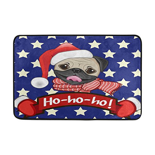 Use7 Cartoon Mops Hund Stern Weihnachten Fußmatte Indoor Outdoor Eingang Fußmatte Bad 60x40cm von Use7