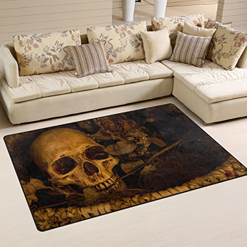 Use7 Day of the Dead Totenkopf Blatt Teppich rutschfeste Bodenmatte Fußmatten Wohnzimmer Schlafzimmer 100 x 150 cm (3 x 5 Fuß) von Use7