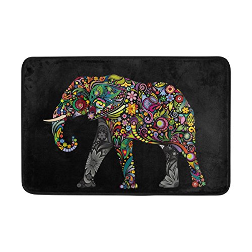 Use7 Fußmatte / Fußmatte, Motiv: indischer Elefant, für Innen- und Außenbereich, 60 x 40 cm, Schwarz von Use7