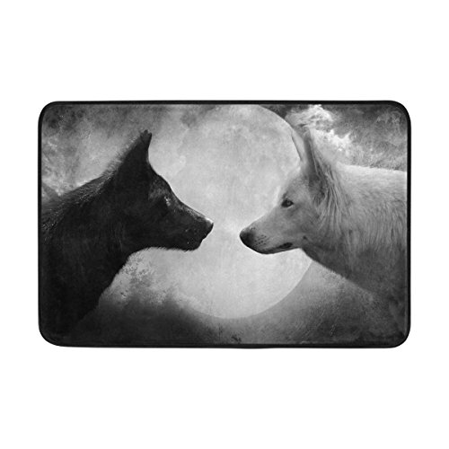 Use7 Fußmatte Wolf, Mond, für Innen- und Außenbereich, 60 x 40 cm, Schwarz / Weiß von Use7