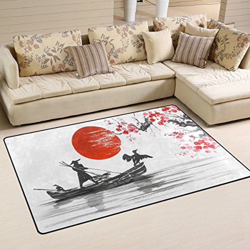 Use7 Japanische Malerei Mountain Boat Cherry Blossom Area Teppich Teppiche rutschfeste Bodenmatte Fußmatten Wohnzimmer Schlafzimmer 100 x 150 cm von Use7