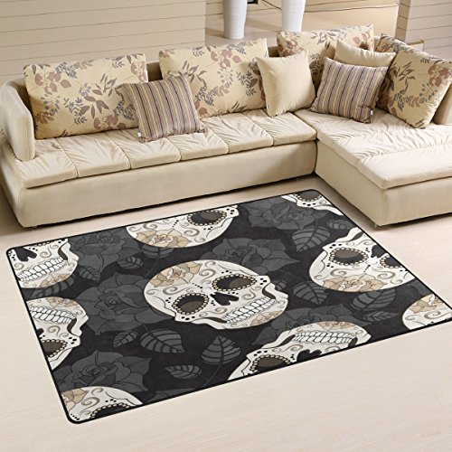 Use7 Retro Totenkopf Floral Leaf Teppich Anti-Rutsch Fußmatte Fußmatte Fußmatten für Kinderzimmer Wohnzimmer Schlafzimmer, Textil, mehrfarbig, 50 x 80 cm(1.7' x 2.6' ft) von Use7