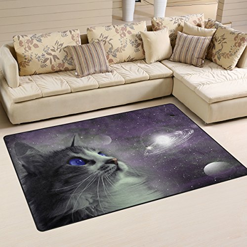 Use7 Rutschfeste Fußmatte mit Katzen-Motiv, für Kinderzimmer, Wohnzimmer und Schlafzimmer, Textil, mehrfarbig, 100 x 150 cm(3' x 5' ft) von Use7