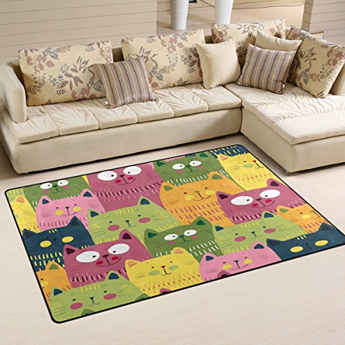 Use7 Rutschfeste Fußmatte mit niedlichem Katzen-Motiv, für Kinderzimmer, Wohnzimmer, Schlafzimmer, Textil, mehrfarbig, 50 x 80 cm(1.7' x 2.6' ft) von Use7
