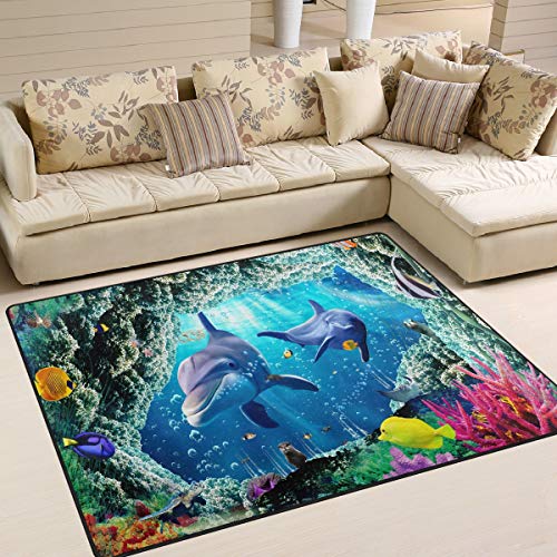 Use7 Schöner Ocean Coral Reef Delphin Teppich für Wohnzimmer Schlafzimmer 203 cm x 147,3 cm von Use7