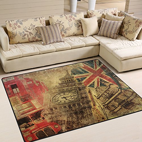 Use7 Stilvoller Vintage-Teppich mit London-Motiv Big Ben-Union Jack, für Wohnzimmer, Schlafzimmer, 203 cm x 147,3 cm von Use7