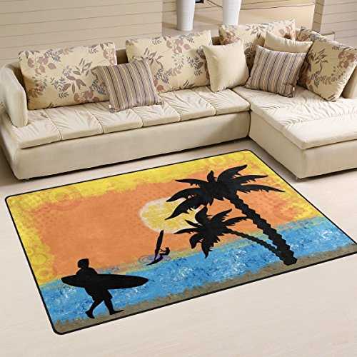 Use7 Surfer Windsurfer Palme Strand Sonnenuntergang Bereich Teppiche rutschfeste Bodenmatte Fußmatten Wohnzimmer Schlafzimmer 50 x 80 cm von Use7