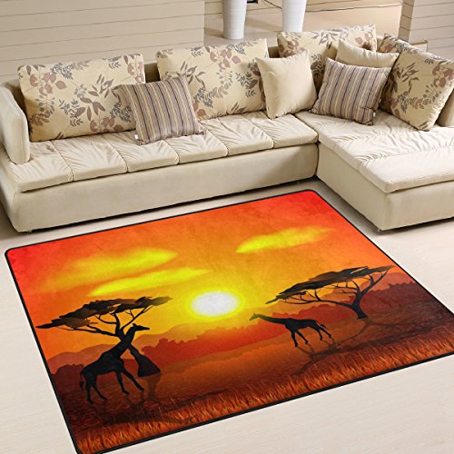 Use7 Teppich, Motiv: Afrikanische Landschaft, Giraffe, f¨¹r Wohnzimmer, Schlafzimmer, Textil, Mehrfarbig, 203cm x 147.3cm(7 x 5 feet) von Use7