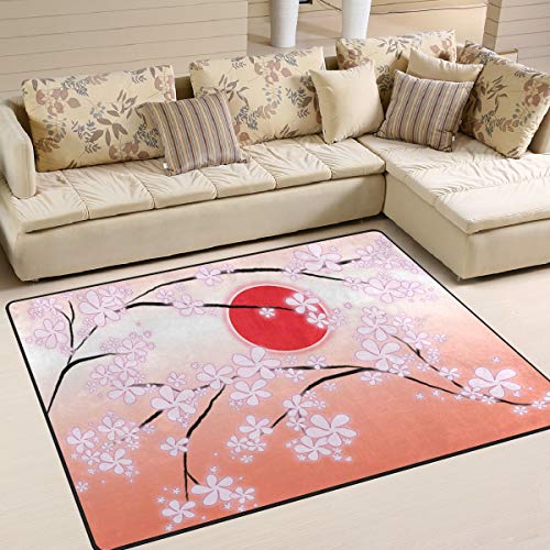 Use7 Teppich, japanischer Kirschblüten-Blumen-Motiv, für Wohnzimmer, Schlafzimmer, Textil, mehrfarbig, 160cm x 122cm(5.3 x 4 feet) von Use7