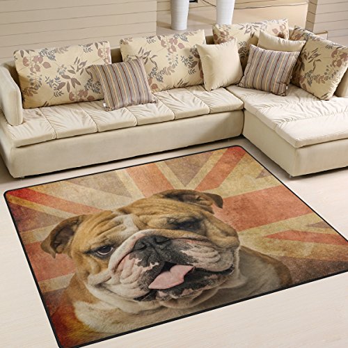 Use7 Teppich im Vintage-Stil mit britischer Bulldogge, Mops-Motiv, für Wohnzimmer, Schlafzimmer, 160 x 122 cm von Use7