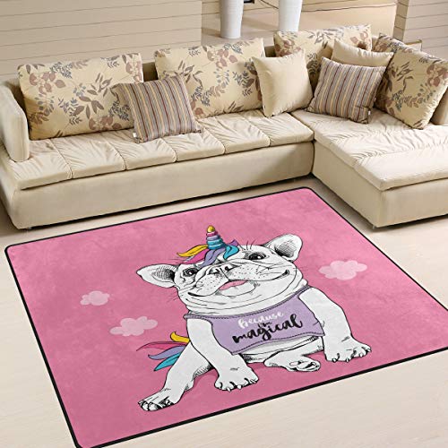 Use7 Teppich mit französischer Bulldogge und Einhornwolke für Wohnzimmer, Schlafzimmer, 160 cm x 122 cm von Use7