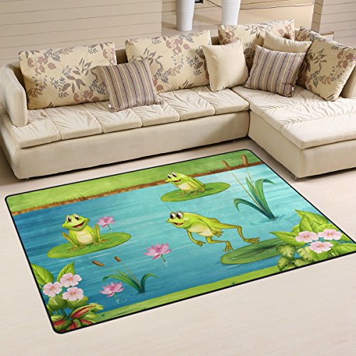 Use7 Vintage Frosch Seerosen Teppich Anti-Rutsch-Fußmatte Fußmatte für Kinderzimmer, Wohnzimmer Schlafzimmer, Textil, mehrfarbig, 50 x 80 cm(1.7' x 2.6' ft) von Use7