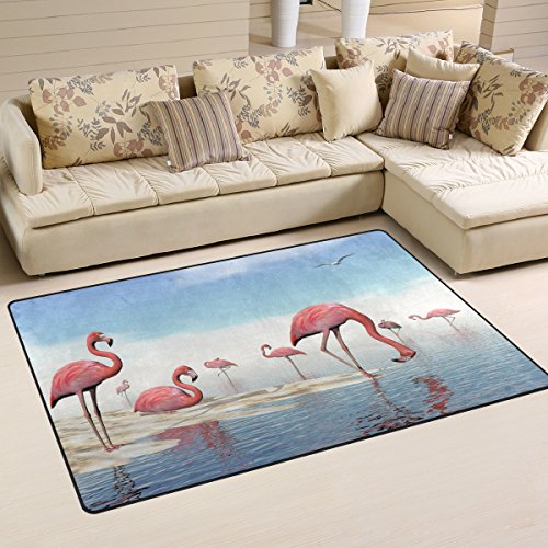 Use7 Wasserfarbiger Flamingo Strandteppich Anti-Rutsch-Fußmatte Fußmatte für Kinderzimmer, Wohnzimmer, Schlafzimmer, Textil, Mehrfarbig, 100 x 150 cm(3' x 5' ft) von Use7