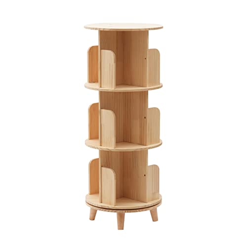 Usknxiu Vertikales Bücherregal mit 3 Ebenen, drehbares Bücherregal aus Holz, 360-Grad-Anzeige, bodenstehendes Bücherregal, Lagerregal, Eckregal von Usknxiu