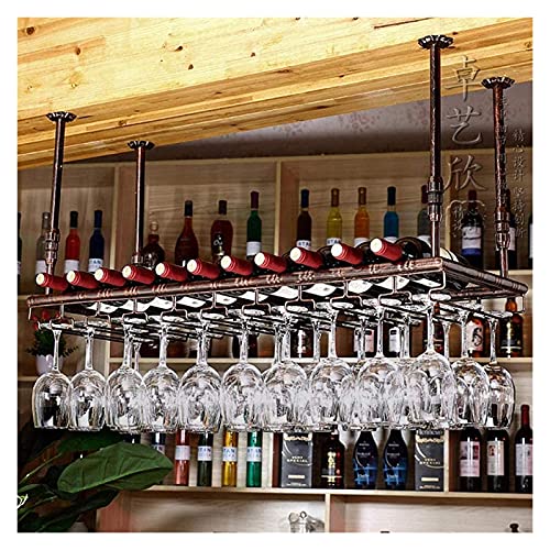 UsmAsk Hängendes Weinregal mit Glashalter und Regal, Weinregal zum Aufhängen, Vintage-Weinflaschenhalter, Deckenweinregal, Weinglashalter, Weinregal-Dekoration, hängende Glashalterung von UsmAsk