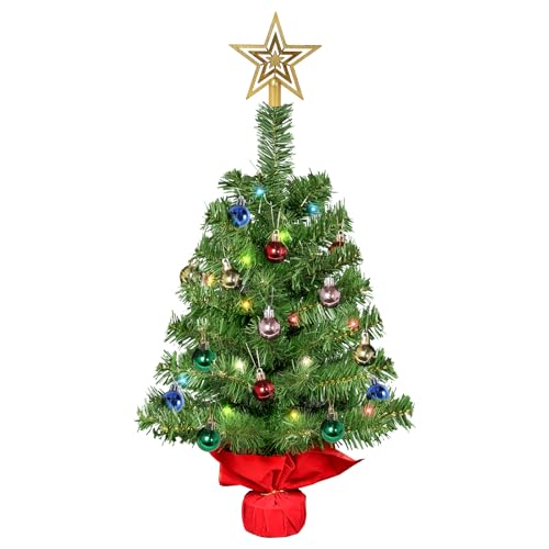 Kleiner Weihnachtsbaum mit Beleuchtung, Uten Künstlicher Tannenbaum 60cm mit Baumschmuck, Lichterkette und Schwerer Weihnachtsständer, für Weihnachten und Neujahr von Uten