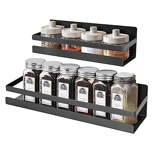 Uten Gewürzregal magnetisch, hängend Kühlschrank Regal ohne bohren 2er Set Gewürzhalter Wandregal Gewürz Organizer aus Edelstahl (Schwarz) von Uten