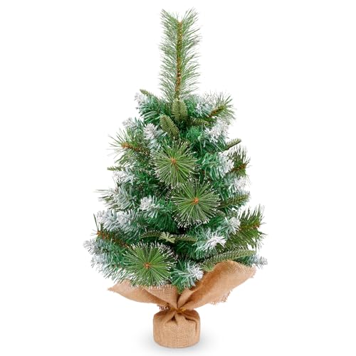 Uten Mini Künstlicher Tannenbaum, Kleiner Weihnachtsbaum 60 cm mit Schnee Weihnachtsdeko für Küche, Esstisch, Party von Uten