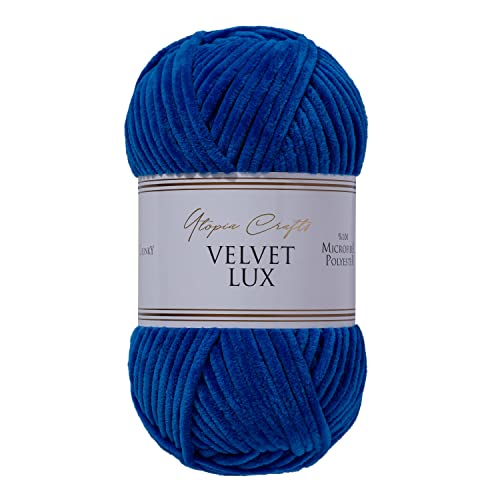 Utopia Crafts Velvet Lux Chenille-Garn, superweich, grob, zum Stricken und Häkeln, 100 g – 110 m, Navy Blau von Utopia Crafts