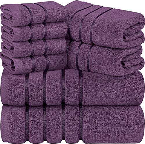 Utopia Towels - 8er-Pack Handtuch-Set mit Aufhängeschlaufe aus 97% Baumwolle, saugfähig und schnell trocknend 2 Badetücher, 2 Handtücher, 4 Waschlappen (Pflaume) von Utopia Towels