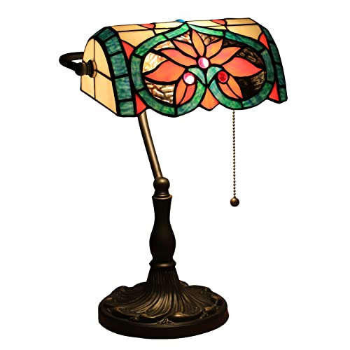 Uziqueif Klassische Bankerlampe, Retro, Tiffany tischlampe, Tischlampe mit zugschalter, Lampenschirm Glas, Tischleuchte Für Büro, Nachttischlampe von Uziqueif