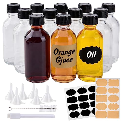 12 STK 60ml Mini Glasflaschen, Shot Gläser für Whiskey, Kleine Flaschen zum Befüllen, Mason Jars Mini Flaschen Shot Flaschen Probeflaschen Schnapsflaschen für Saft, Smoothie, Wasser, Ingwer Shot von V·Colokishi