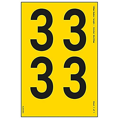 Ein Nummernblatt – 3 – 23 mm Höhe – 300 x 200 mm – gelbes selbstklebendes Vinyl von VSafety