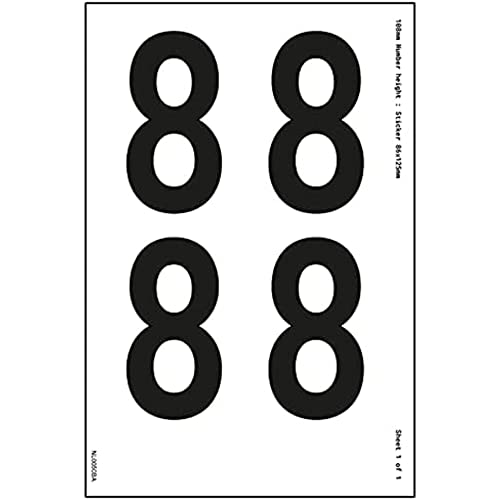 Ein Zahlenblatt – 8 – 23 mm Zahlenhöhe – 300 x 200 mm – selbstklebendes Vinyl von VSafety