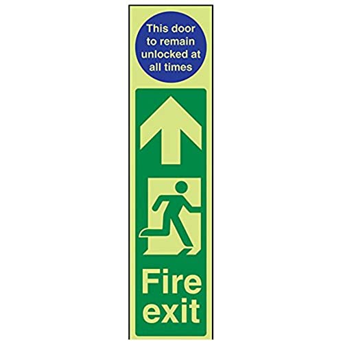 VSafety 15003AD-G Fire Door Plate Schild Fire Exit Door Plate Man Right/Door Remain Unlocked, Kunststoff, Hochformat, 75 mm x 300 mm, blau/grün von V Safety