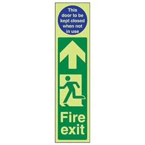 VSafety 15010AD-G Fire Door Plate Schild Fire Exit Door Plate Man Left/Door must be closed, Plastic, Portrait, 75 mm x 300 mm, blau/grün von V Safety