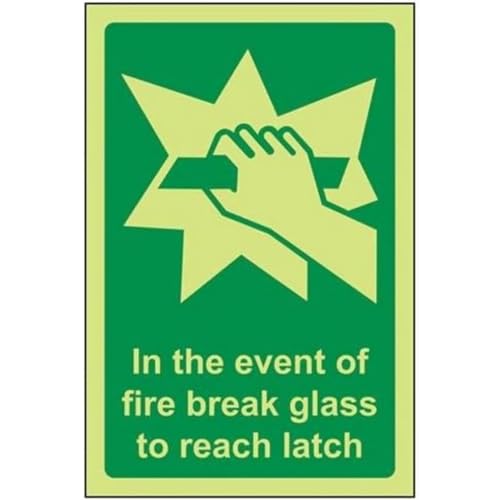 VSafety Schild mit Aufschrift "Glass To Reach", leuchtet im Dunkeln, 100 x 150 mm, starrer Kunststoff von VSafety