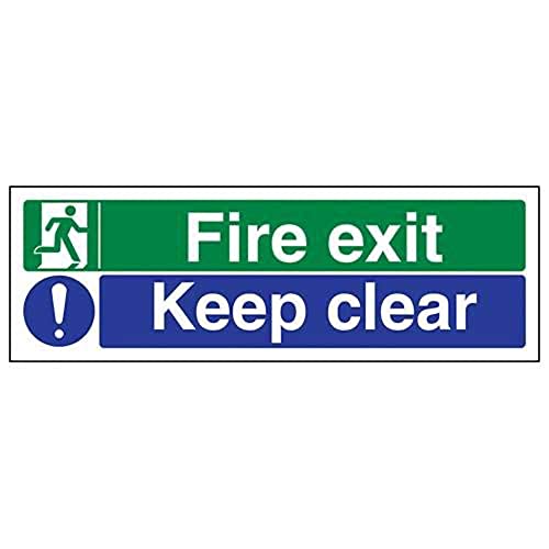 VSafety Schild "Fire Exit/Keep Clear", Querformat, 600 x 200 mm, 2 mm Hartplastik von V Safety