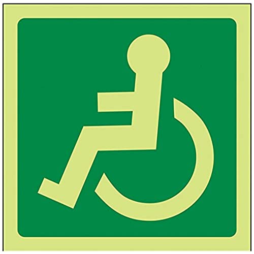 VSafety Glow In The Dark Wheel Chair Logo Facing Left Schild – 100 mm x 100 mm – starrer Kunststoff von V Safety