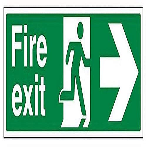 VSafety Schild mit Aufschrift auf Englisch „Fire Exit“ und einem Pfeil nach rechts, Querformat, 450 x 150 mm, selbstklebendes Vinyl von VSafety