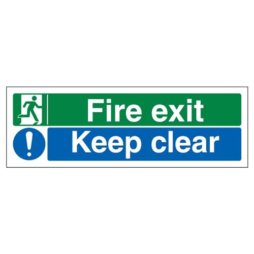 VSafety Schild für Notausgang mit Aufschrift „Fire Exit/Keep Clear“, Querformat, 450 x 150 mm, selbstklebendes Vinyl, englische Version von V Safety